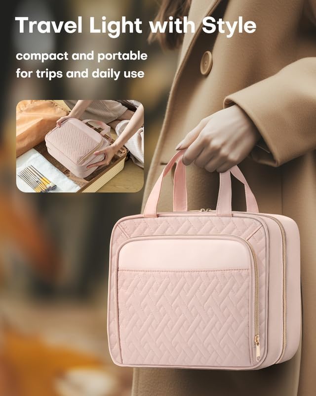 Large Travel Cosmetic Bag with Waterproof Hanging Hook  حقيبة مكياج سفر كبيرة مقاومة للماء مع خطاف تعليق