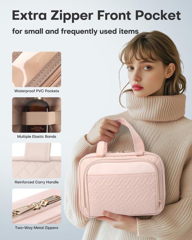 Large Travel Cosmetic Bag with Waterproof Hanging Hook  حقيبة مكياج سفر كبيرة مقاومة للماء مع خطاف تعليق