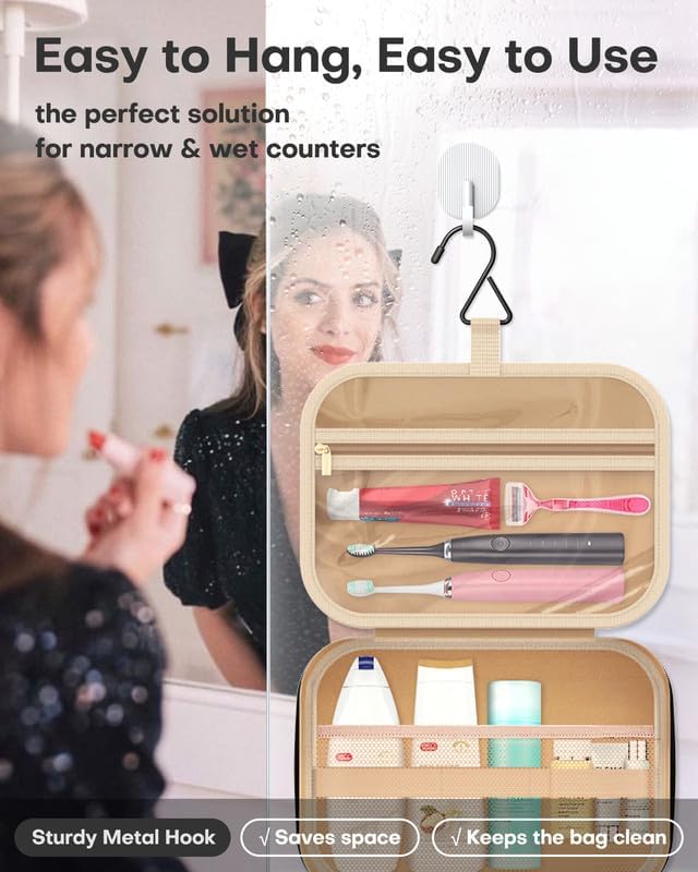 Large Travel Cosmetic Bag with Waterproof Hanging Hook  حقيبة مكياج سفر كبيرة مقاومة للماء مع خطاف تعليق