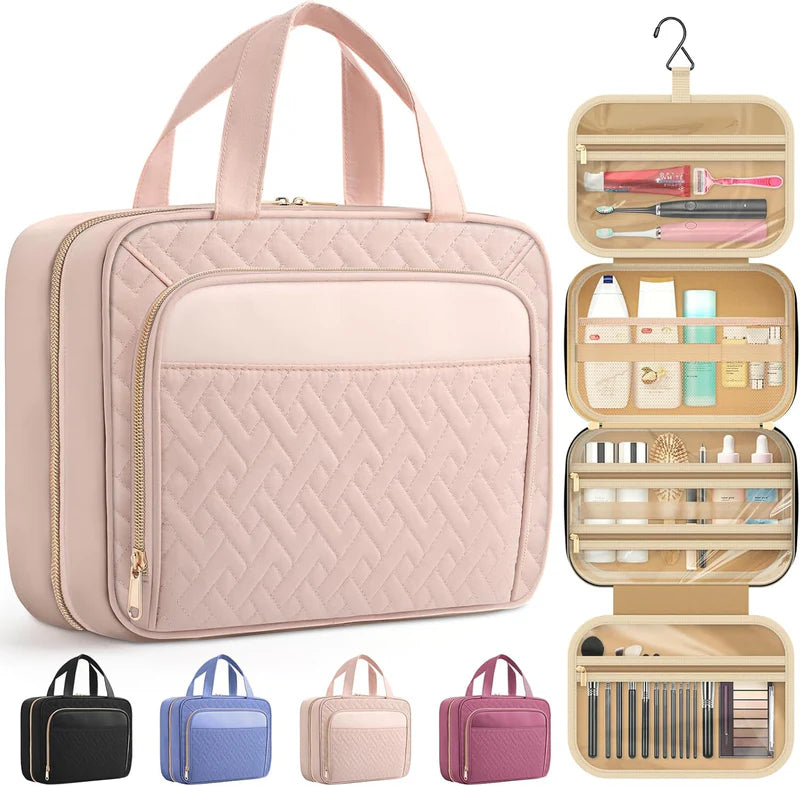 Large Travel Cosmetic Bag with Waterproof Hanging Hook  حقيبة مكياج سفر كبيرة مقاومة للماء مع خطاف تعليق